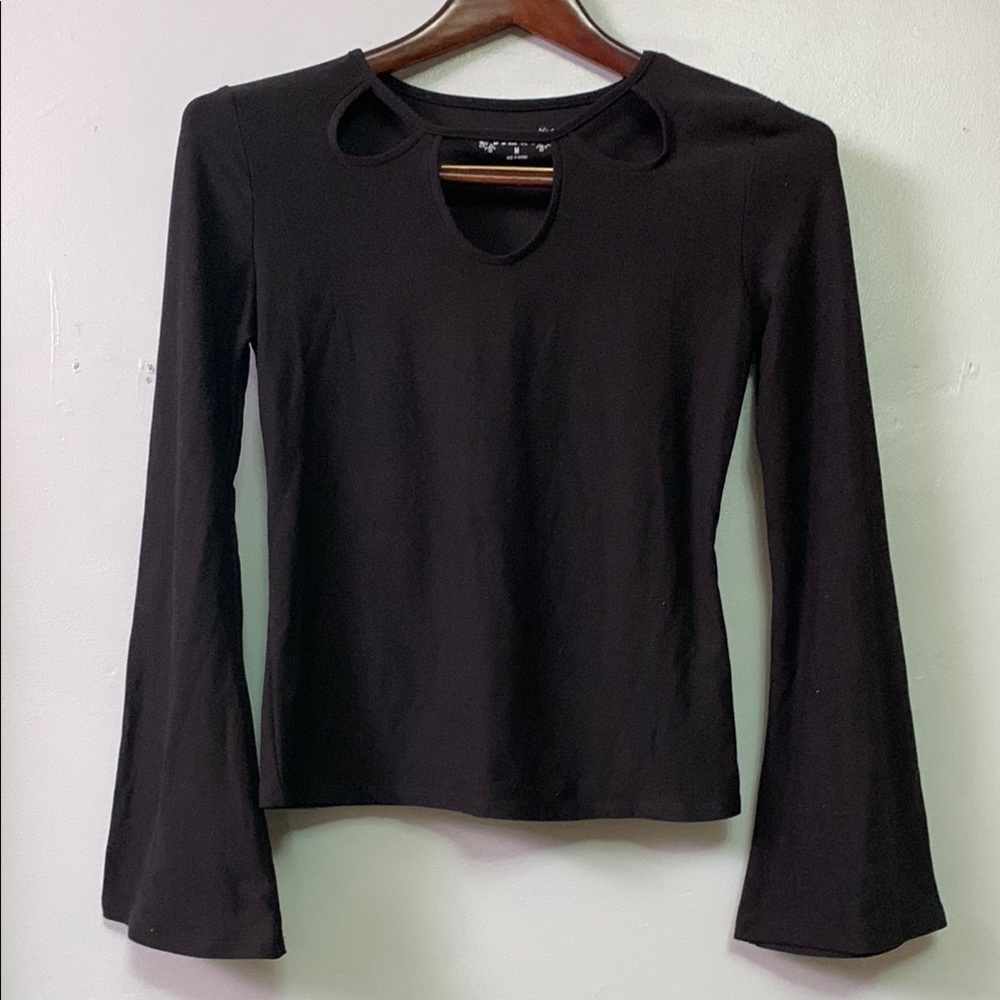Mudd Black Long Bell Sleeve Cutout Top